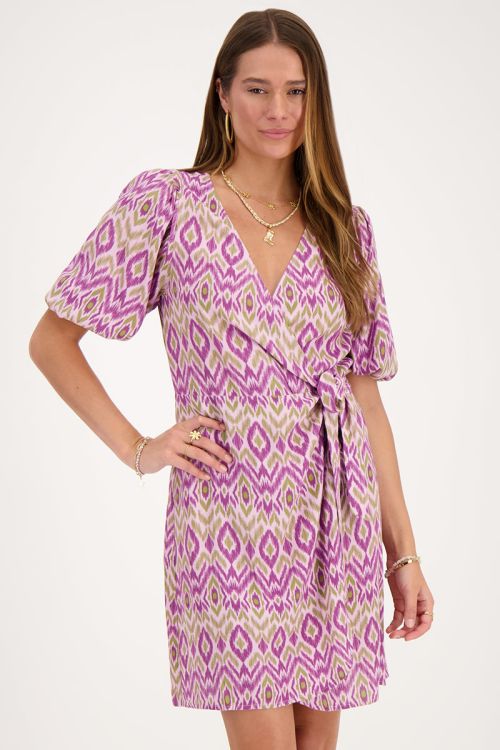 Paarse wikkeljurk met aztec print