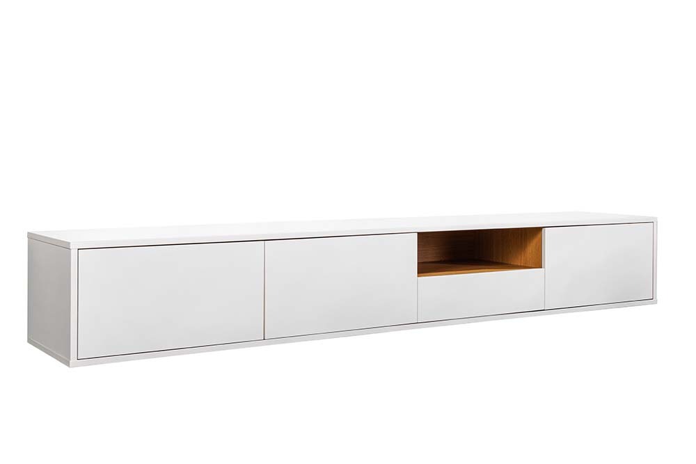 Hängendes TV-Board LOFT 200cm weiß natur sieben Fächer mit Schublade