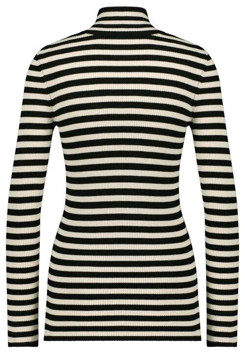 pull col roulé femme côte Louisa noir/blanc