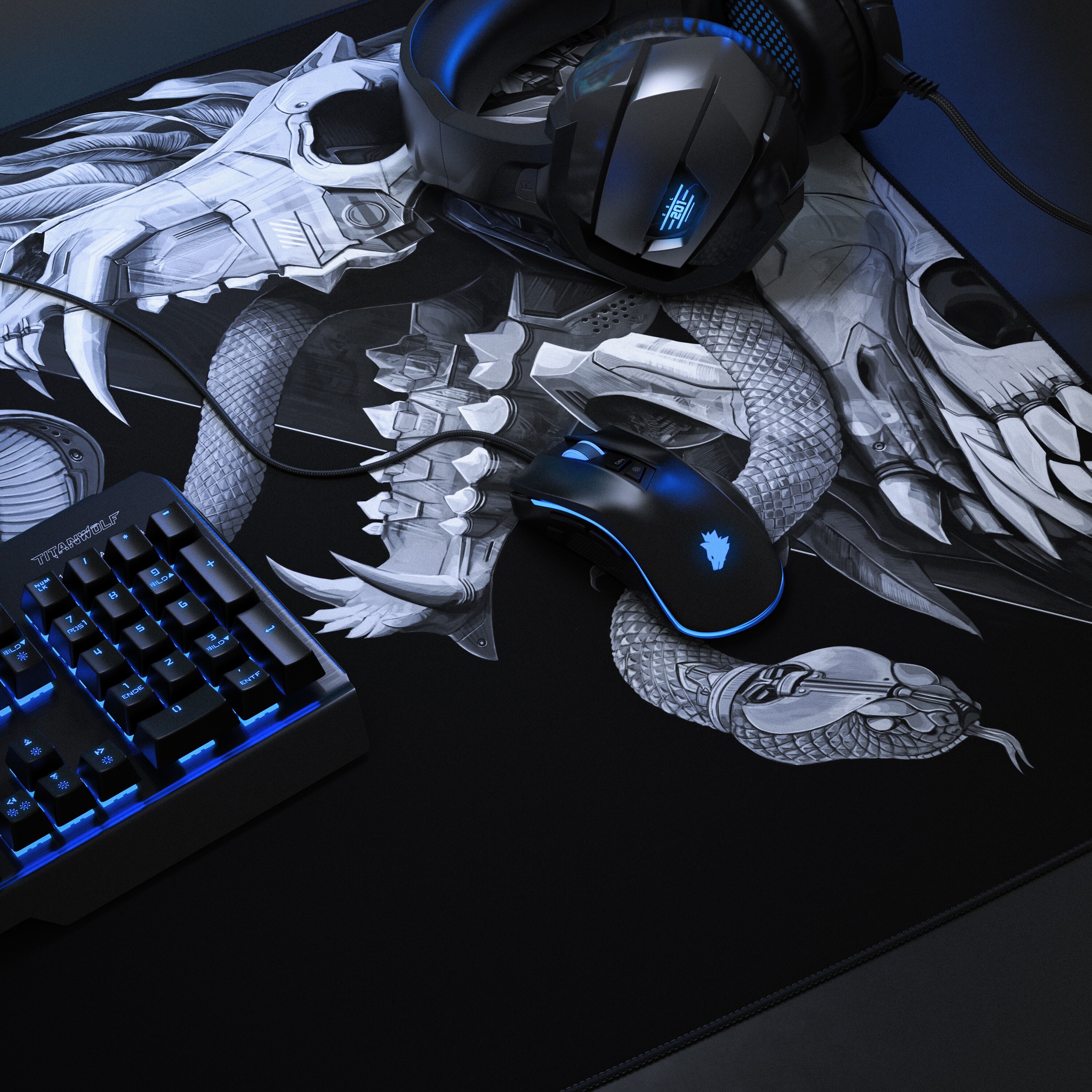 Titanwolf Gaming Mauspad, XXXL Speed Mousepad 1200 x 600 mm, Geschwindigkeit & Präzision, Wolf Skull
