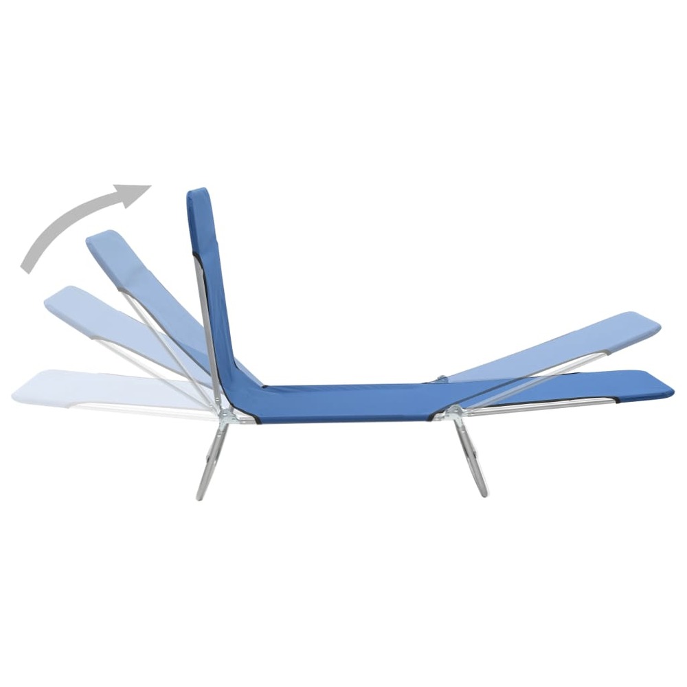 Lot deux chaises longues pliables acier et tissu bleu