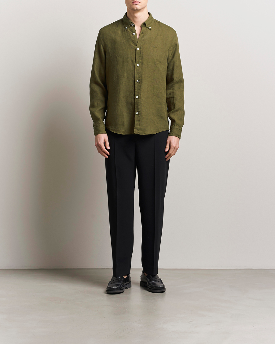 BOSS BLACK Liam Linen Shirt Dark Green