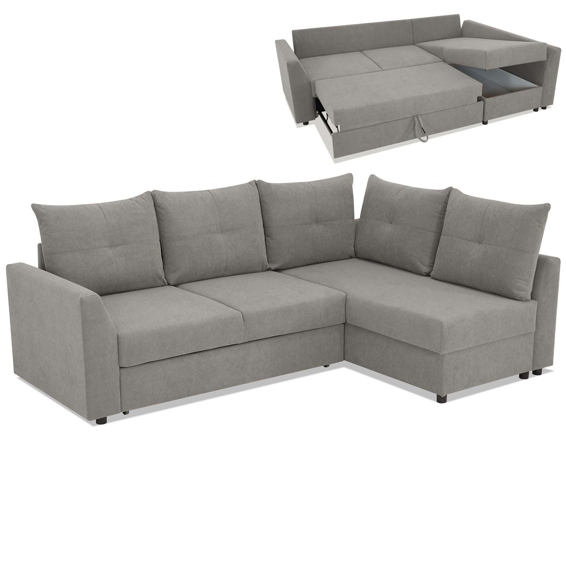 Ecksofa - grau - Liegefunktion - Staukasten - Ottomane rechts