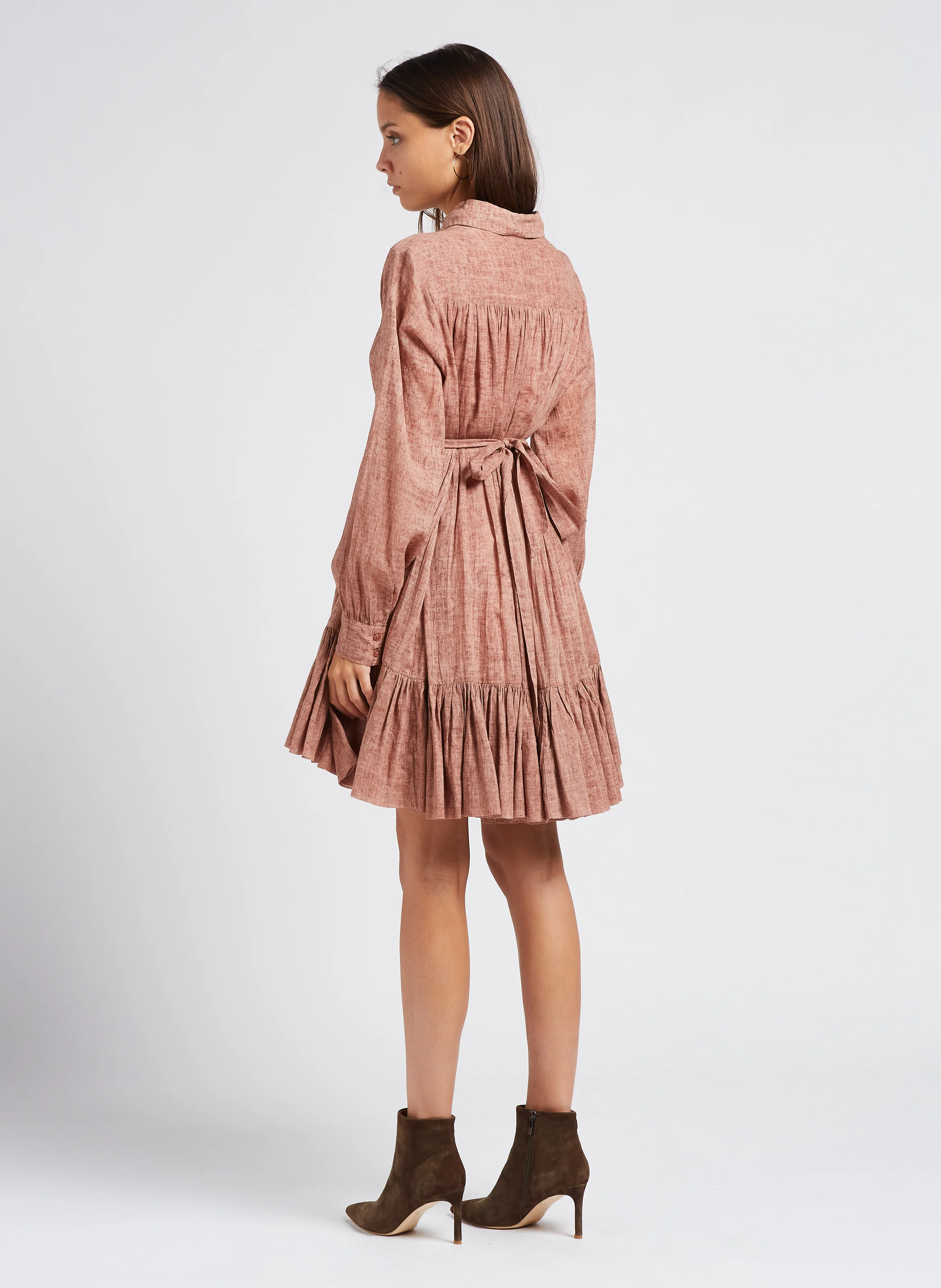 NIRVANA - Robe courte col chemise en coton | Rose