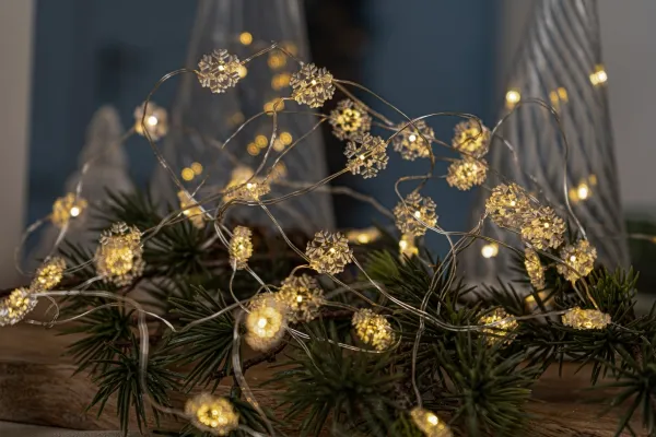 Sirius Nynne Snefnug Lyskæde - 20 LED - Klar/Sølv