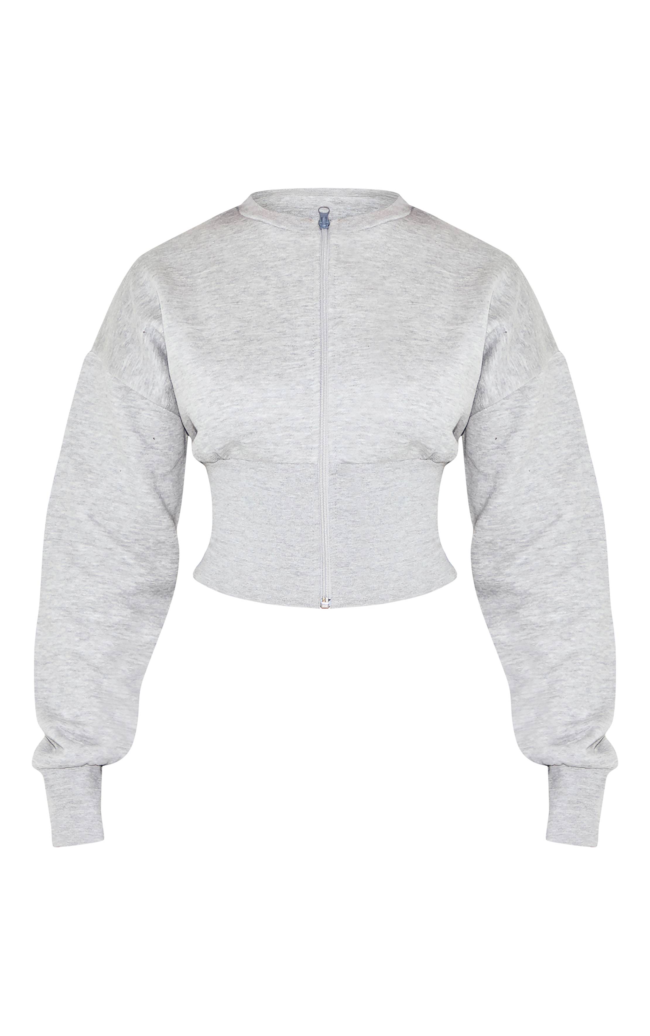 Gris Chiné Sweat Zippé Petite À Ourlet Élastiqué