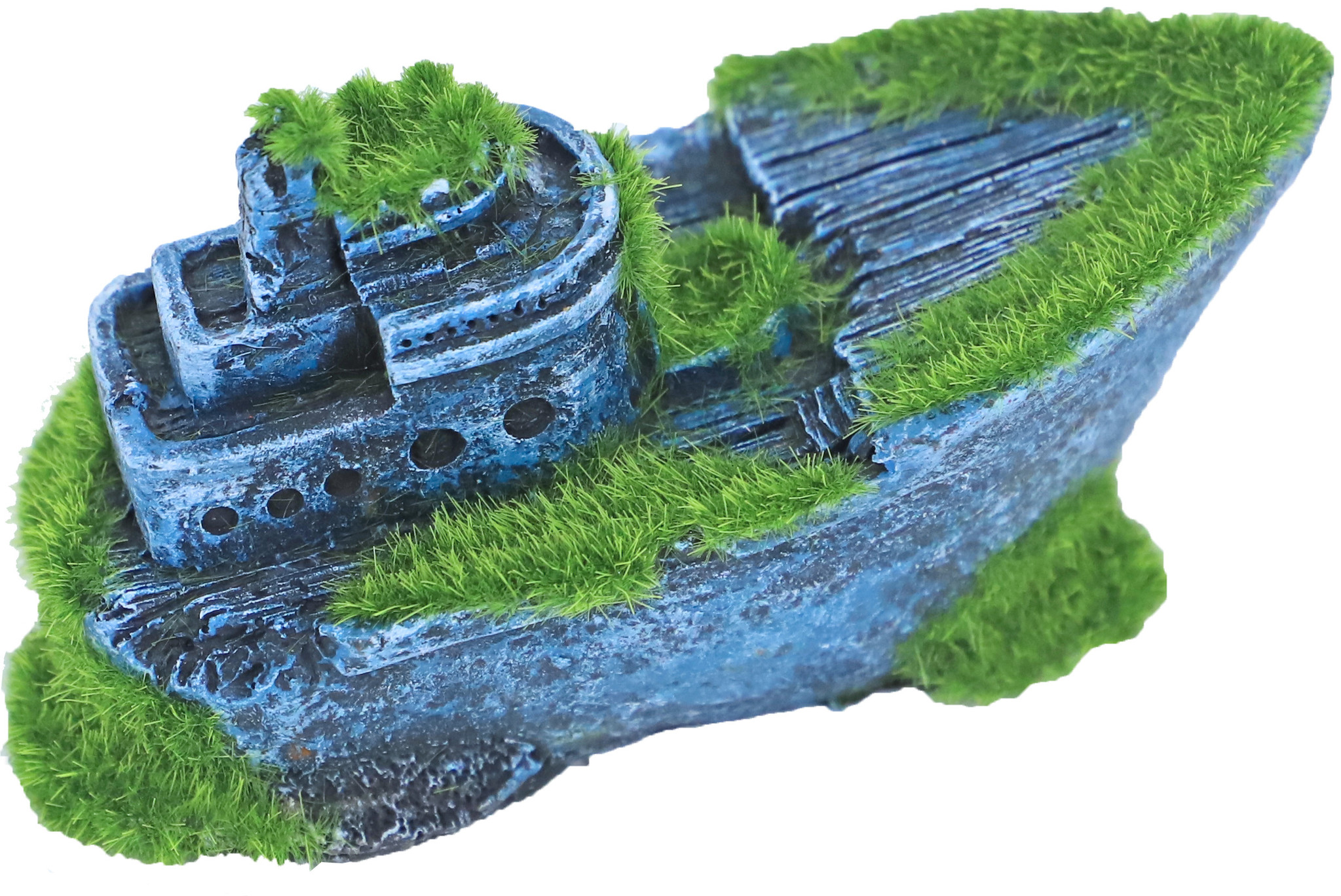 Gebr. De Boon Ornament Polyresin Gezonken Half schip met Mos