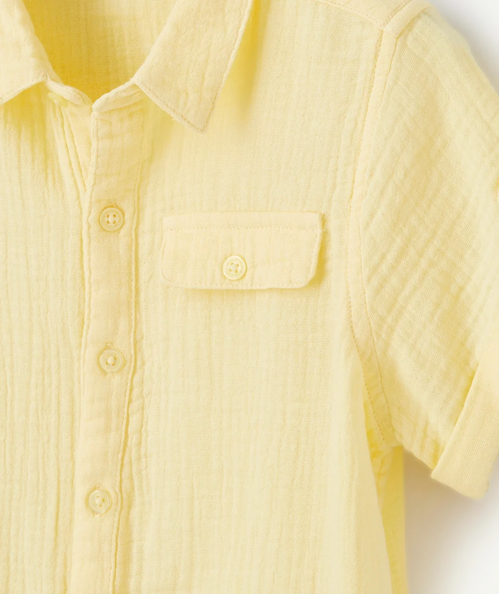 CHEMISE MANCHES COURTES GARÇON EN GAZE DE COTON JAUNE