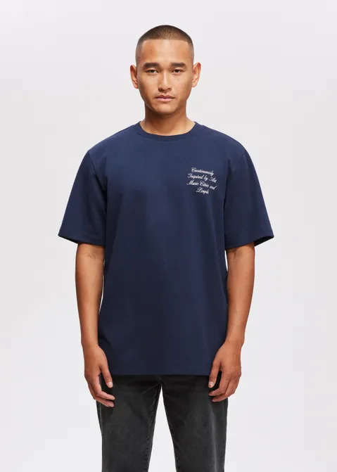 T-shirt met tekst print blauw (BLW.D)
