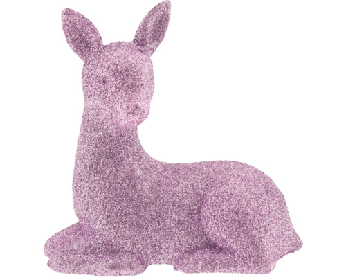 Kerstdecoratie liggend hert, roze glitter, 12 cm