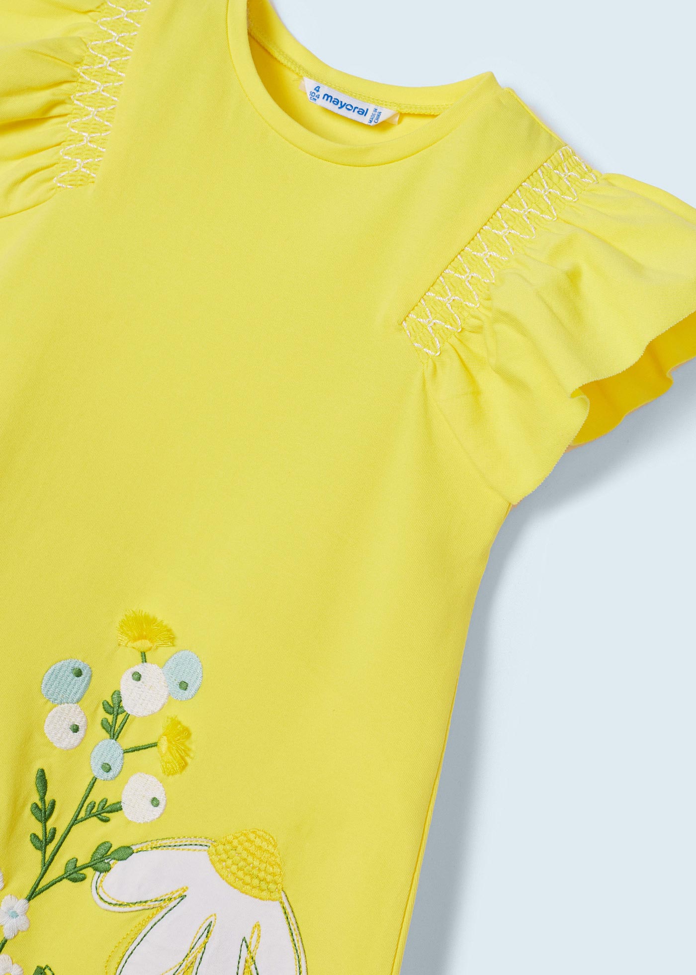 Vestido de algodão com apliques e bordados para meninas