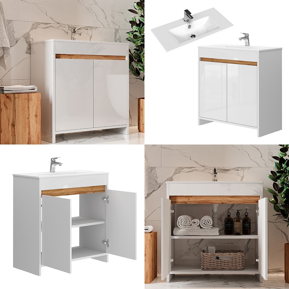 Vicco Waschbecken mit Unterschrank Lemgo 80 cm breit, Waschtisch stehend Weiß