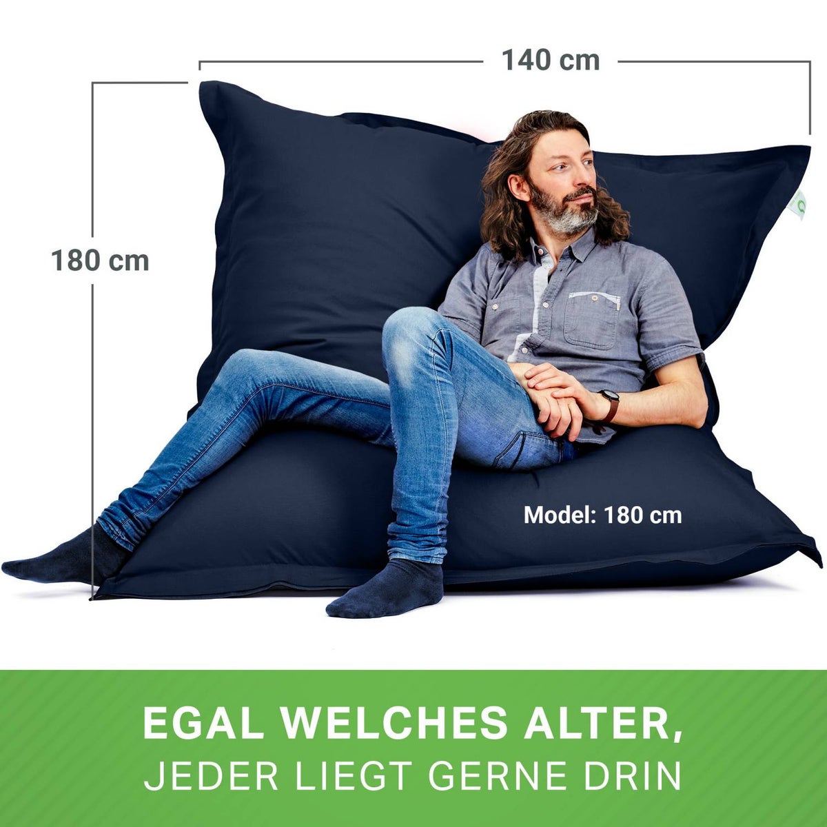 Green Bean Indoor Zitzak XXL 140x180cm 380 Liter Kinderen & Volwassenen Zitzak EPS Kralenvulling Reuze Zitzak Groot Ligbedkussen Zitkussen - Marineblauw Donkerblauw