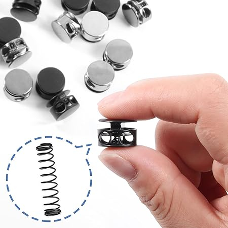(10er Set) Ø14mm Metall Ersatz Kordel Stopper Mercerie Zubehör Doppelloch Federklemme für Kordelzug / Kleidung / Tasche - Gold