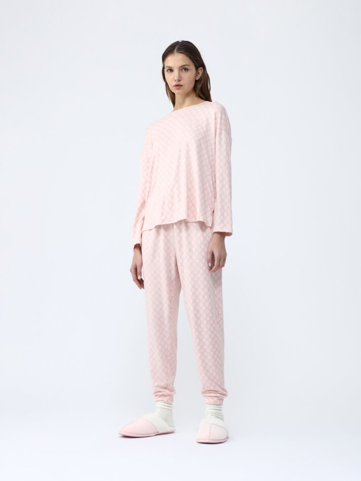 Conjunto de pijama comprido estampado - Rosa