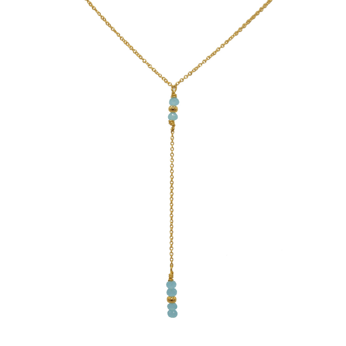 Collier en Y  perle de verre cristal - doré à l 'or
