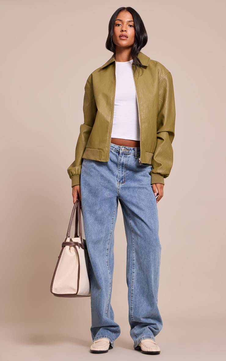 Vert Olive Veste Bomber Grande Taille En Synthétiquecuir