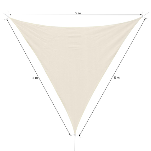 Toldo triangular de 5x5x5m, cor creme, para camping.