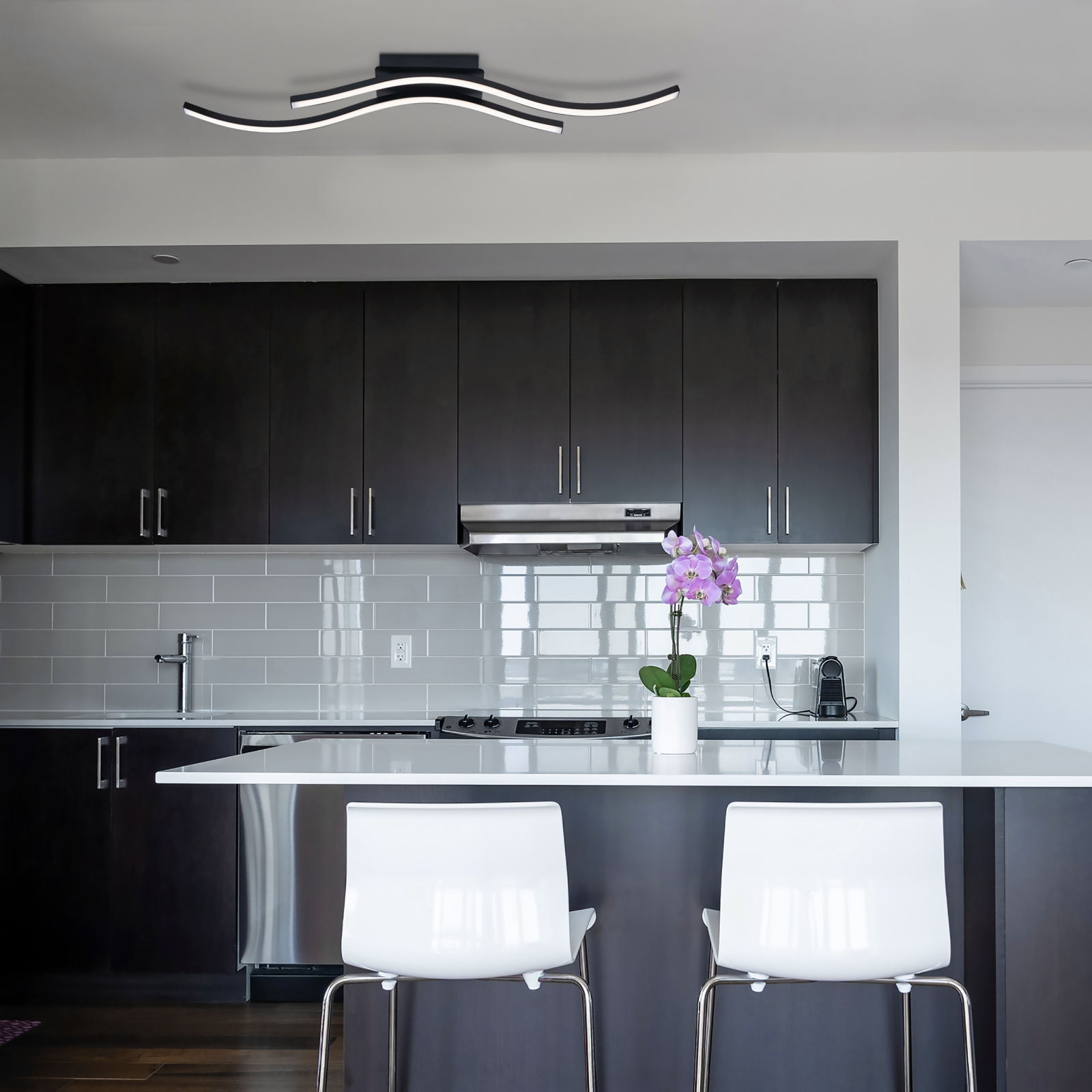 LED-Deckenleuchte ONDA - schwarz - 96 cm lang
