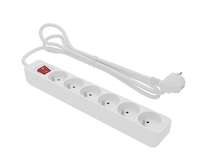 Multiprise avec interrupteur 6 prises blanc 1 m
