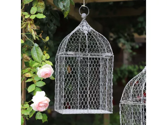 Cage à oiseaux décorative ancienne grillagée métal gris 23x17x45cm
