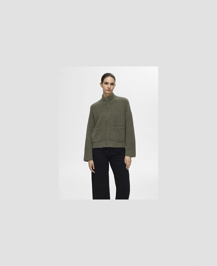 Selected Femme SLFSIA RAS LS WOOL KNIT ZIPPER CARDIGAN Kalamata/melange
