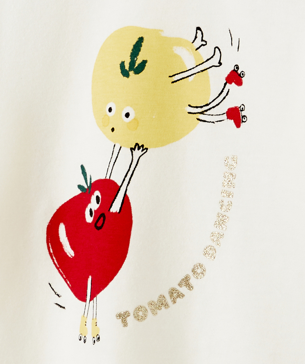T-SHIRT BÉBÉ FILLE EN COTON BIO ÉCRU MOTIFS TOMATES