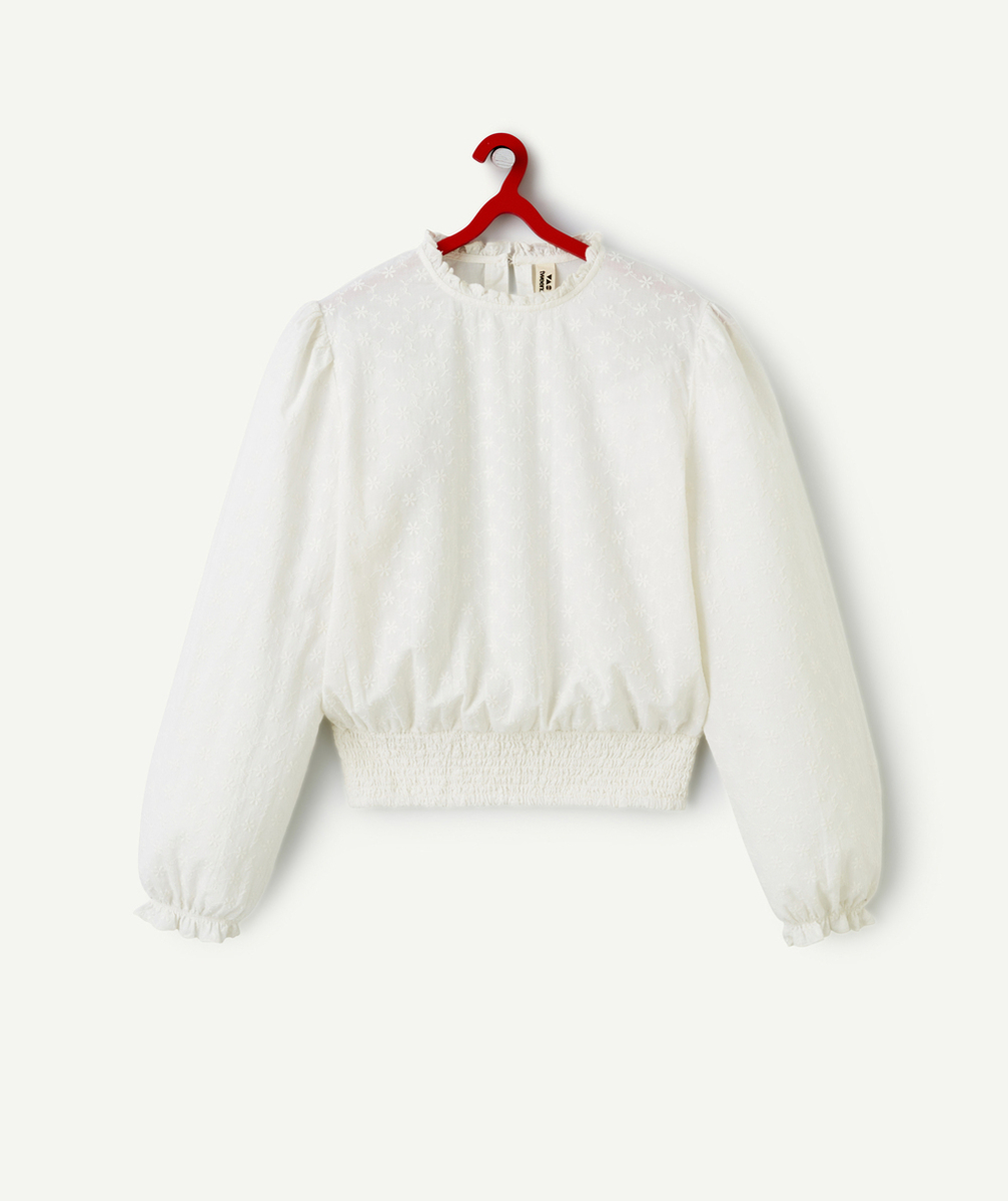 BLOUSE MANCHES BOUFFANTES FILLE AVEC BRODERIES FLEURS ÉCRUE
