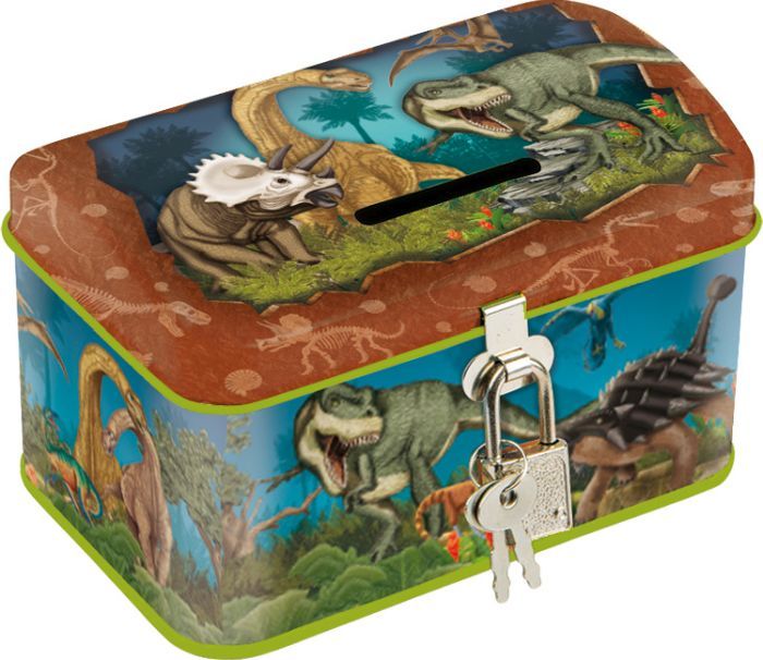 Spardose DINOSAURIER mit Schloss in bunt