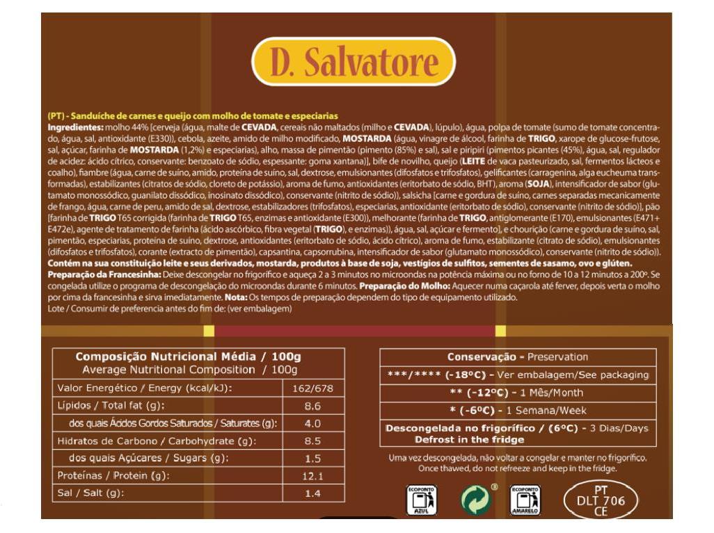 FRANCESINHA D.SALVATORE BIFE NOVILHO 450G