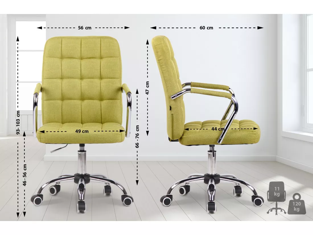 Chaise de bureau - Tissu & Métal chromé - Vert - Terni