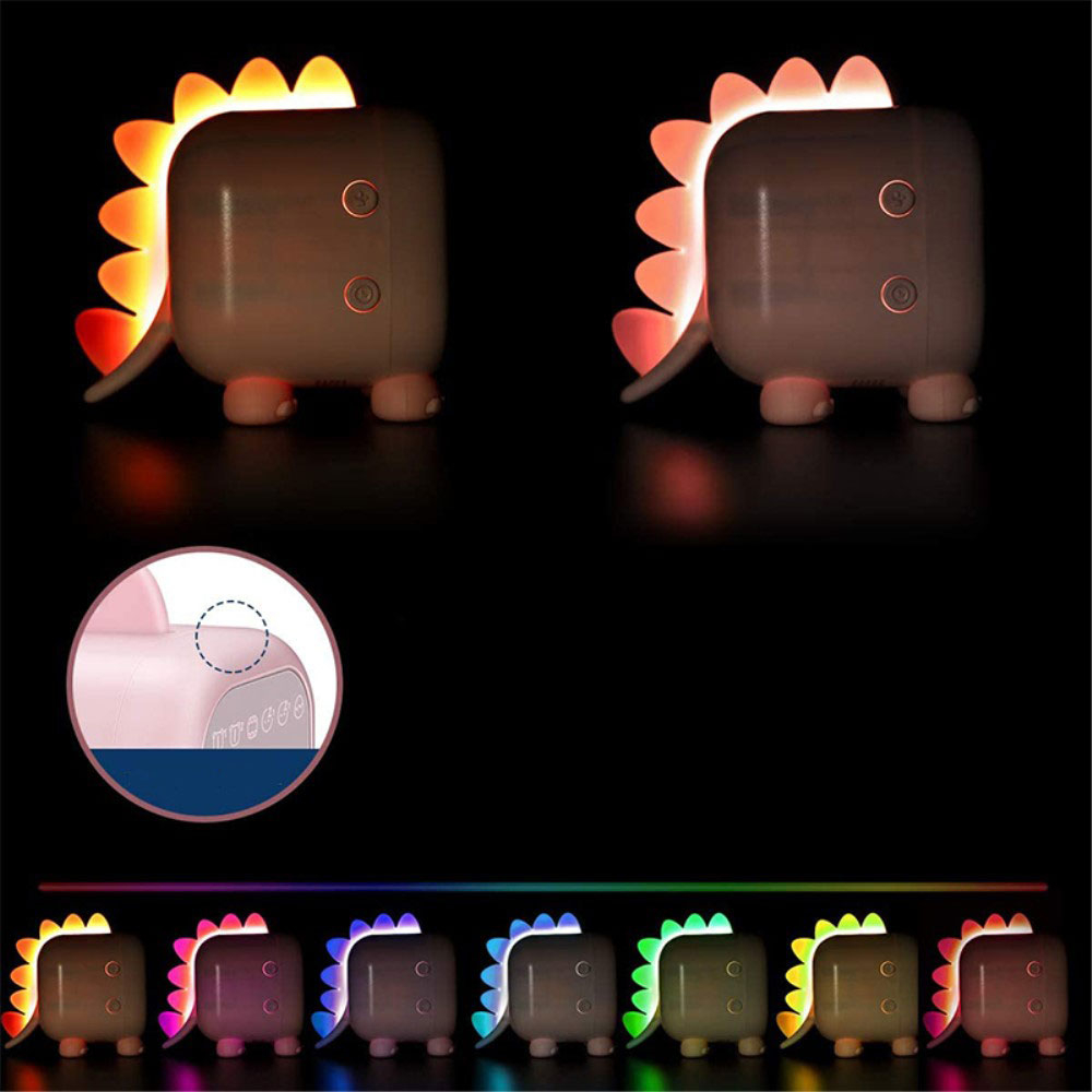 LED Kinder Wecker Tischuhr Dinosaurier mit Sonnenaufgang / Sonnenuntergang   Nachtlicht - Blau