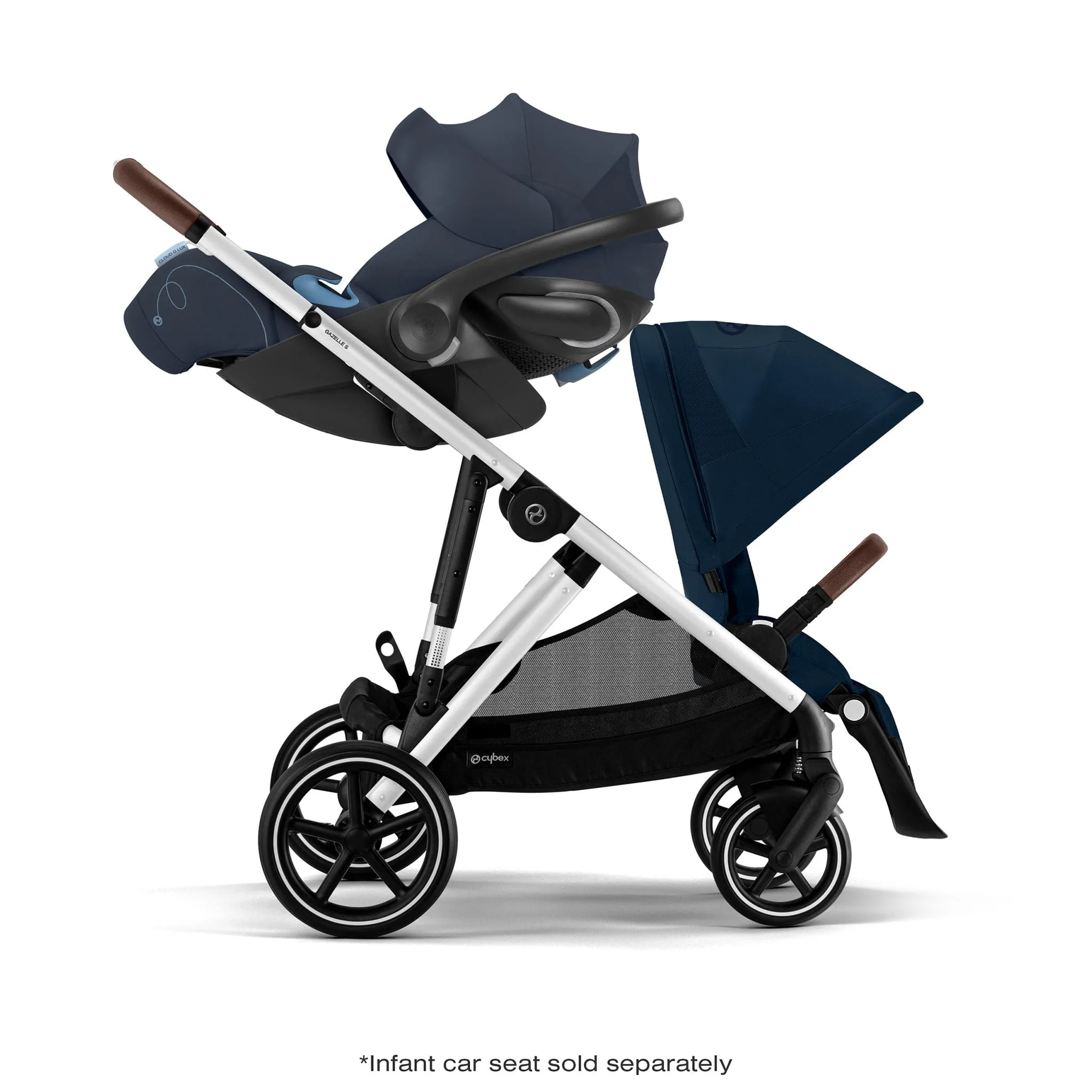 Cybex Poussette Double Gazelle S 2 – Châssis argent  Sièges Bleu Océan