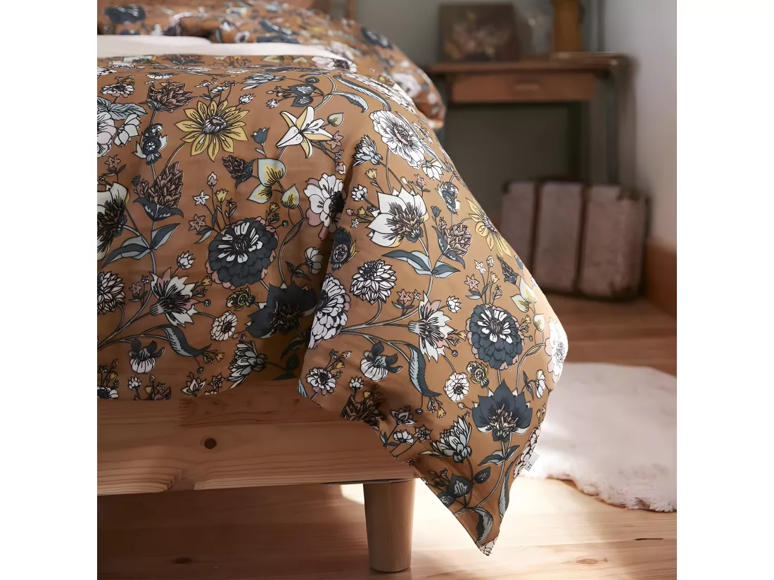 OXALIS - Housse de Couette 140x200cm Gaze de Coton Motifs Fleurs