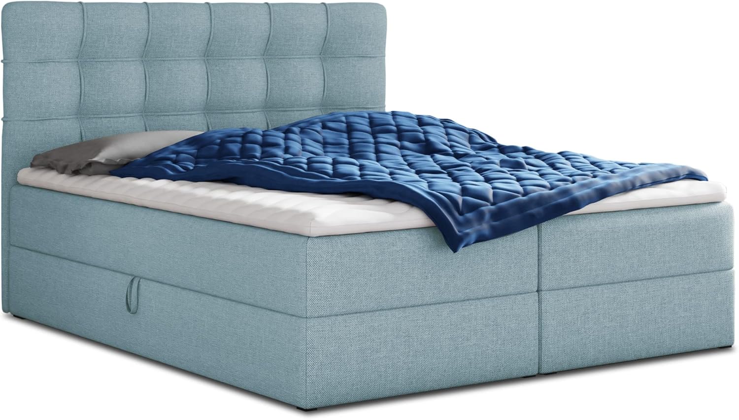 Sofnet Boxspringbett Best mit 2 Bettkästen, Doppelbett mit Bonell-Matratze und Topper, Polsterbett, Bett, Bettgestell, Stilvoll, Schlafzimmer (Blau (Vidar 83), 140 x 200 cm)
