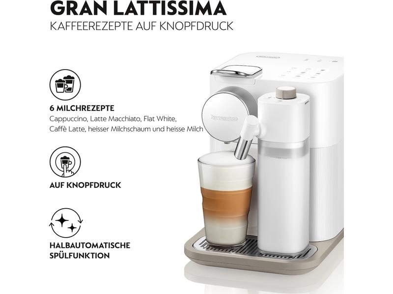 De'Longhi Kaffeemaschine Nespresso Gran Lattissima EN 640.W Kapselmaschine der Original Line mit Milchsystem und automatischer Spülfunktion
