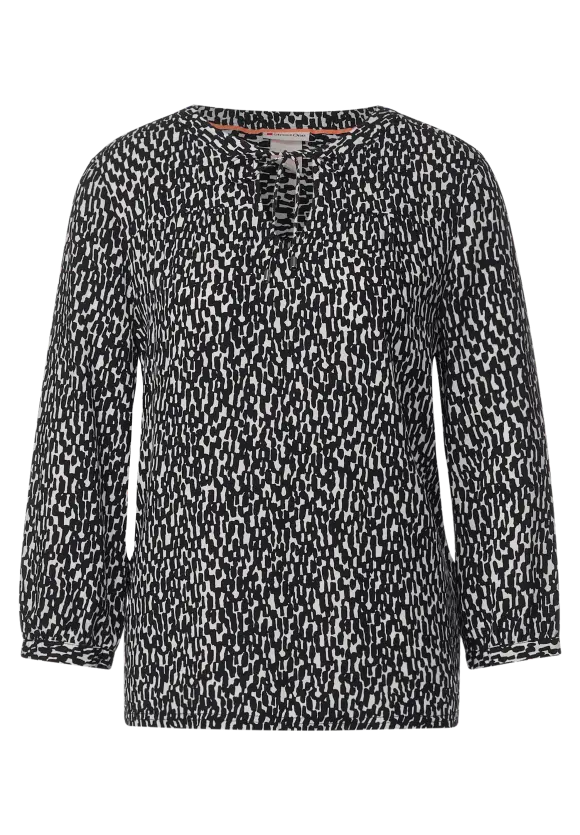 Printbluse mit Smokdetails - Black