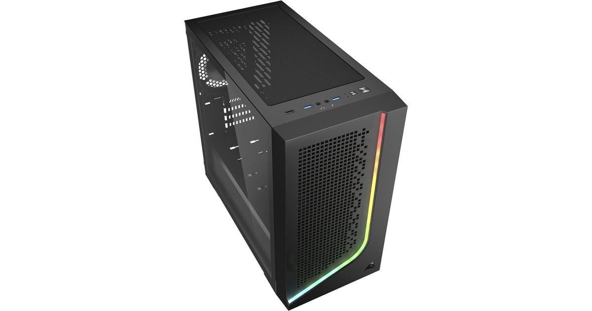 SharkoonJ1000 ARGB midi tower behuizing  (Zwart | 3x USB-A | RGB | Tempered Glass)