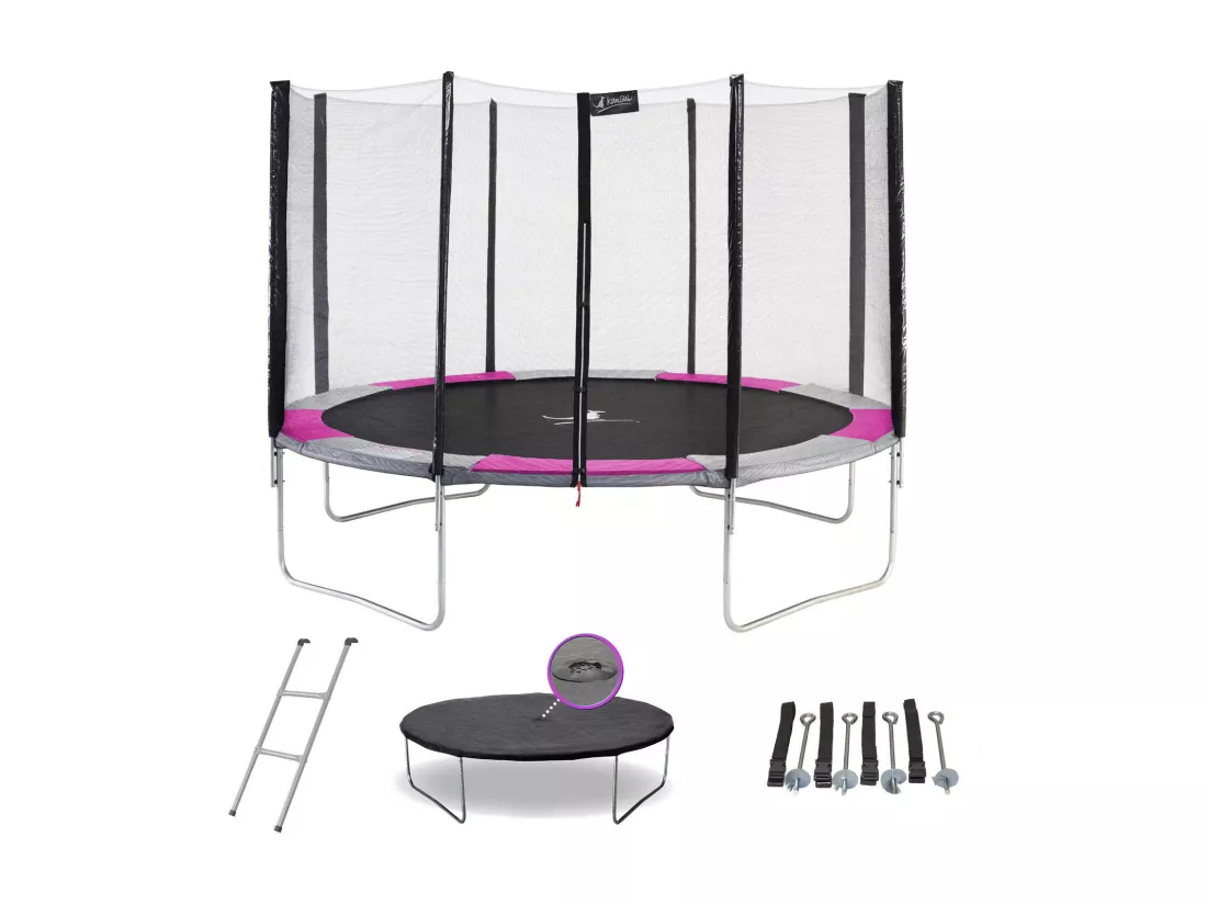 Kangui - Trampoline rond Ø360cm avec filet, échelle, bâche et kit d'ancrage - RALLI 360