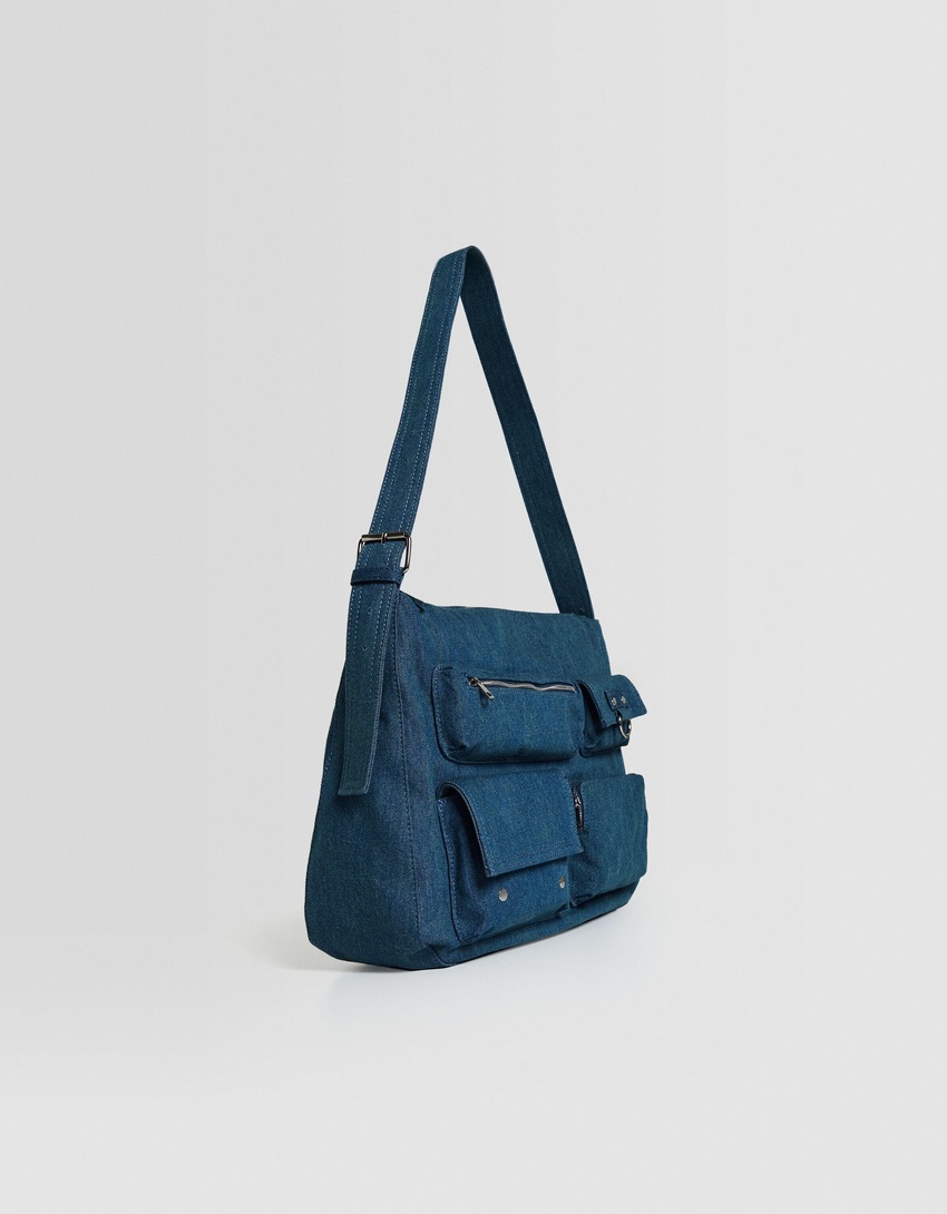 Bolsa de ombro jeans com vários bolsos