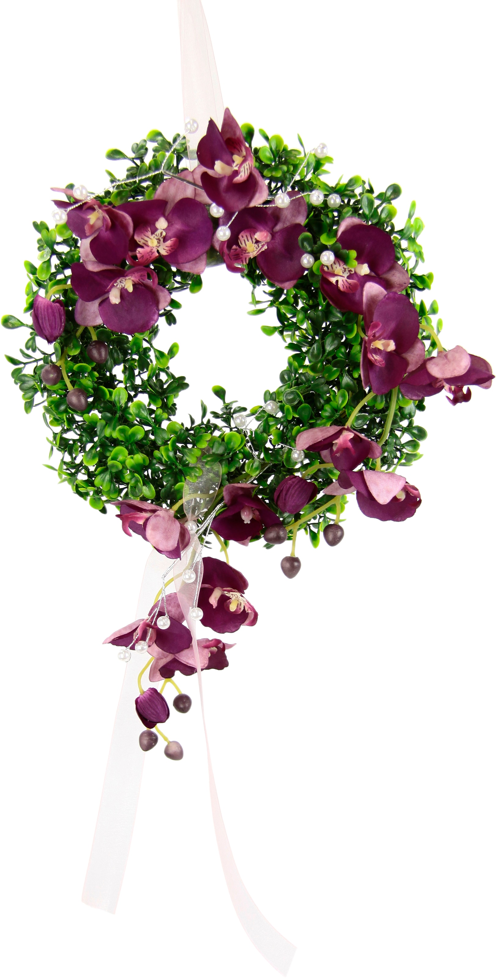 I.GE.A. Kunstkranz »Orchidee« Buchskranz Festliche Dekoration Hochzeitsdeko Wanddeko
