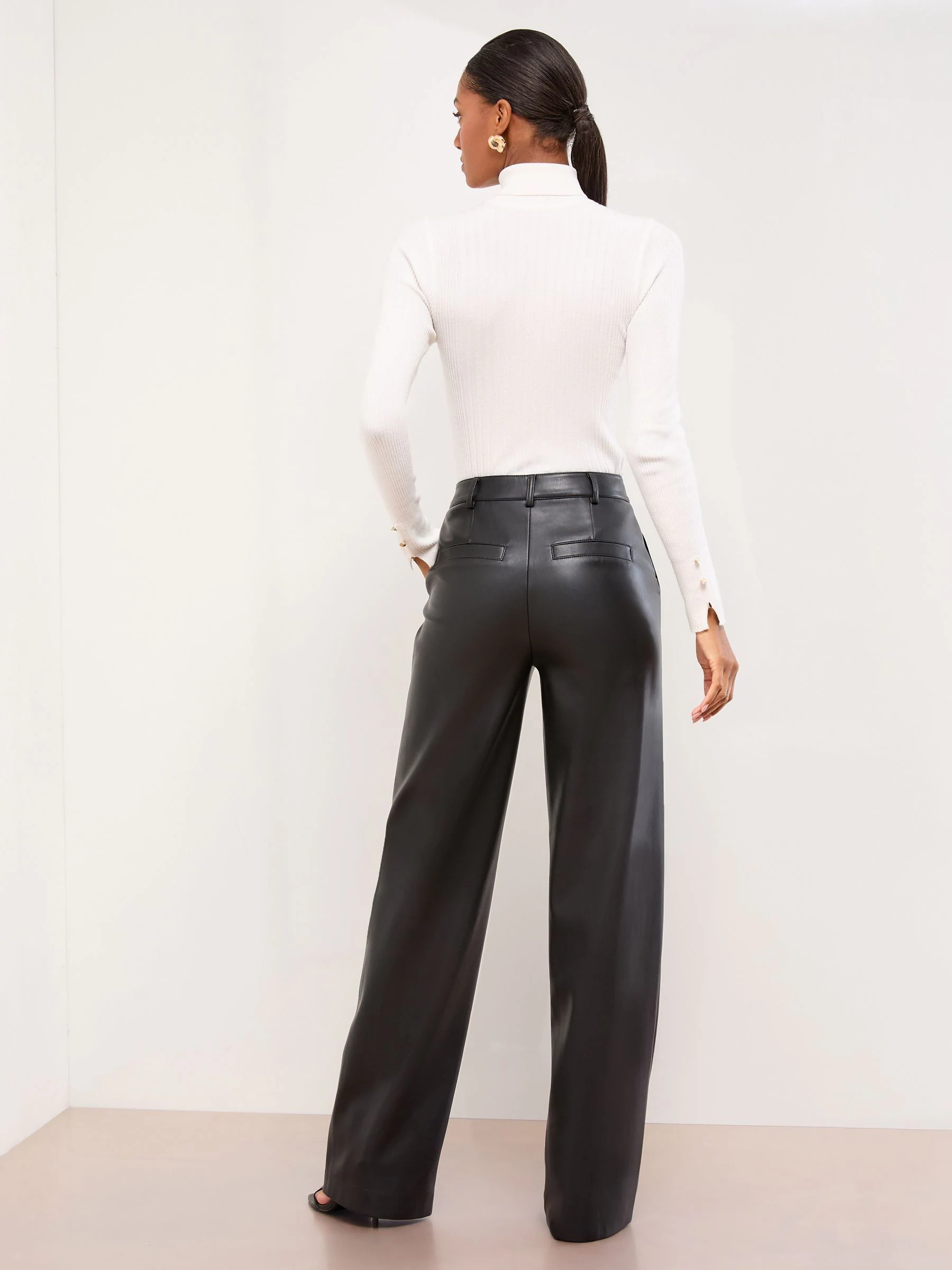 Zwart imitatieleer - Lipsy Pintuck Tailored Wide Leg Trousers