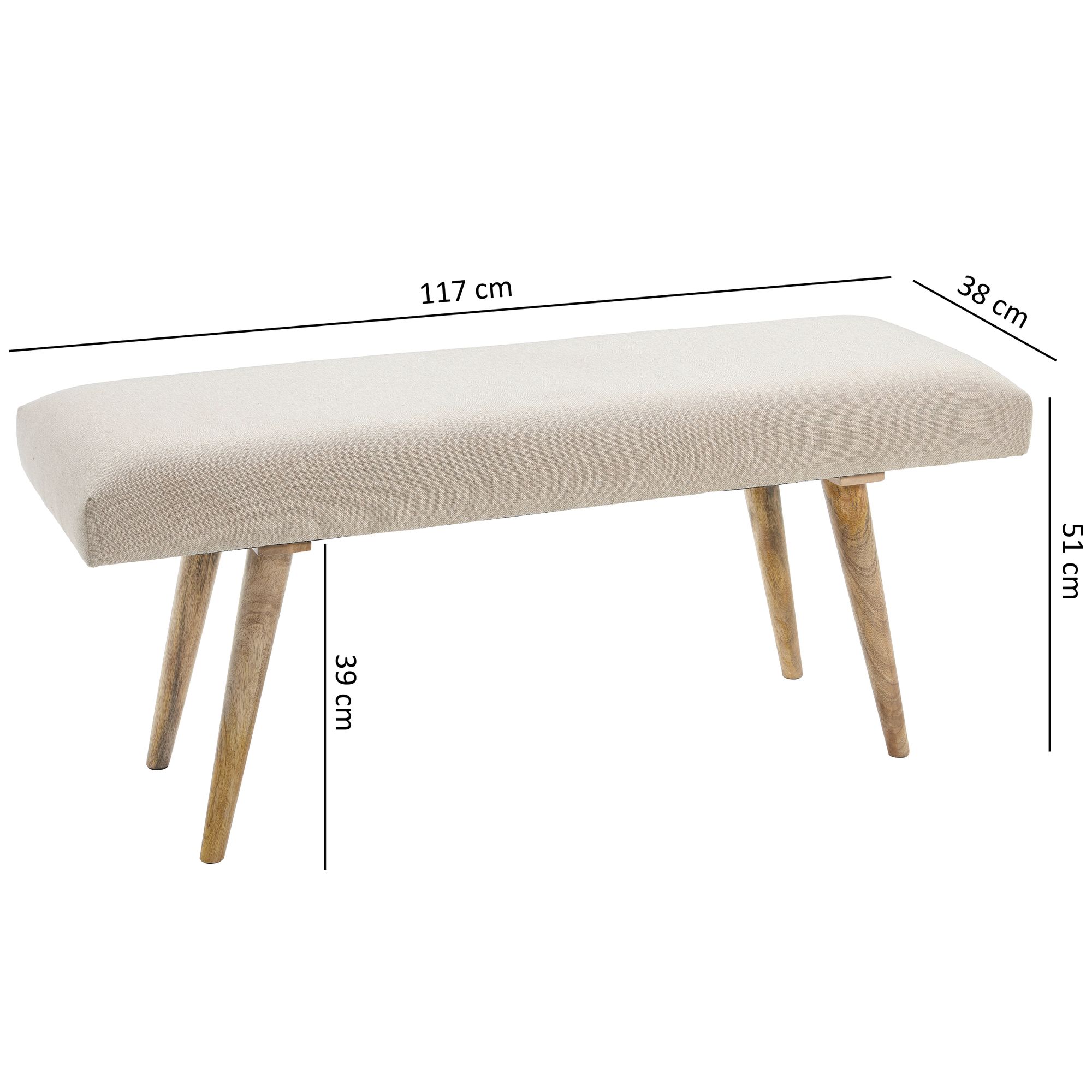 KADIMA DESIGN Sitzbank SILE: Retro-Stil, Bequeme Polsterung, Strapazierfähiger Stoffbezug, Massivholz, Anti-Rutsch-Noppen