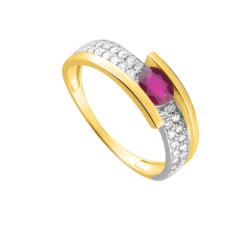 Bague femme - Rubis et Oxyde de zirconium - Or 18 Carats