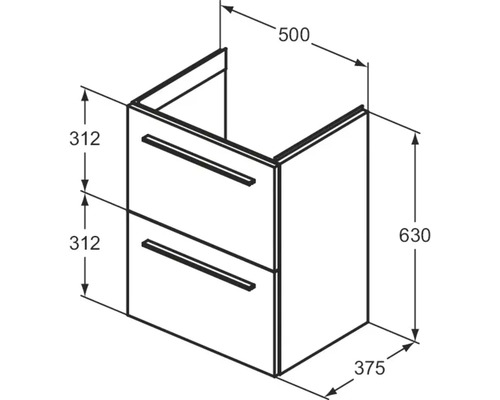 Ideal Standard i.life S wastafelmeubel, afmetingen (B x H x D): 50 x 63 x 37,5 cm, frontkleur: mat carbongrijs, T5291NV, zonder greep