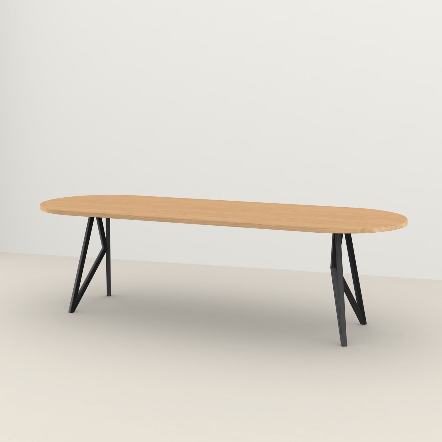 Studio HENK tafel Butterfly Plat ovaal - zwart frame, hardwax light 3041 240 x 90 | HWO NL 3041 | Rechte Rand | Frame Zwart