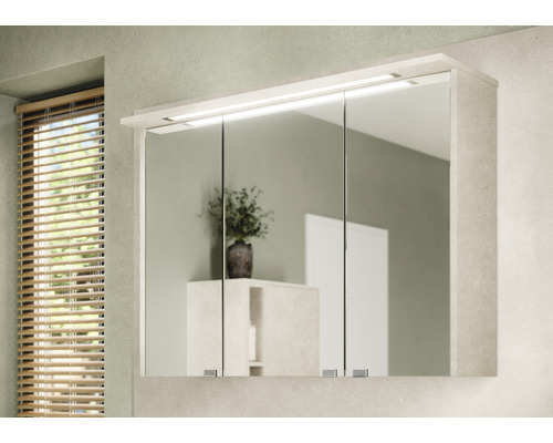 Badkamermeubelset NOBILIA Programma 1 BxHxD 210 x 169,1 x 48,7 cm, frontkleur eiken naturel, met wastafelmeubel en 3-deurs spiegelkast met LED-verlichting, onderkast, halfhoge kast, greeplijst mat chroom, 118