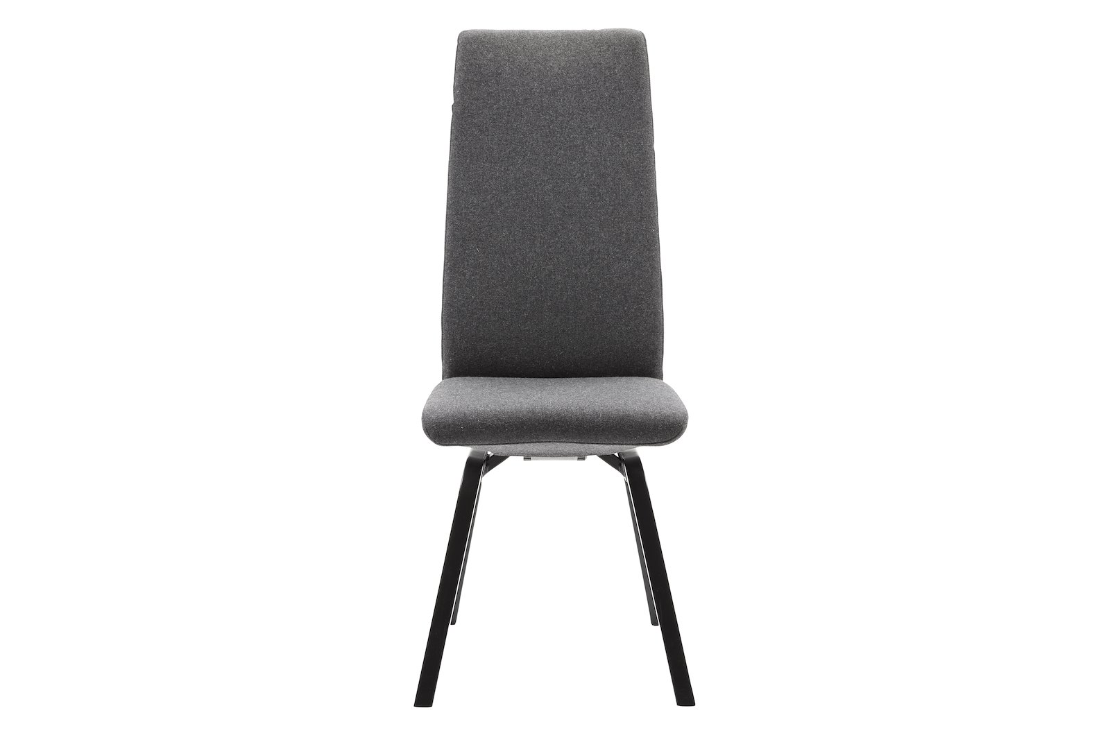 Chilli spisestol I tekstil Calido Dark Grey. Høy rygg med sort eik understell D200.