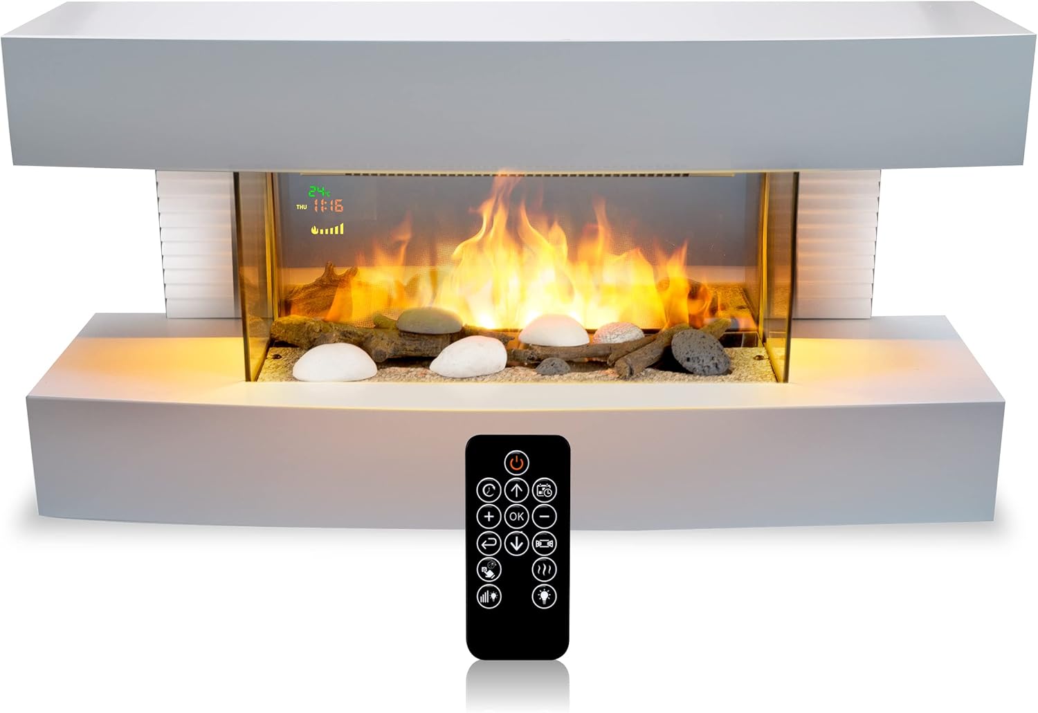 Elektrokamin - Toronto - 230V/2000W - Weiß - Kamin - mit Fernbedienung - LED-Flammeneffekt