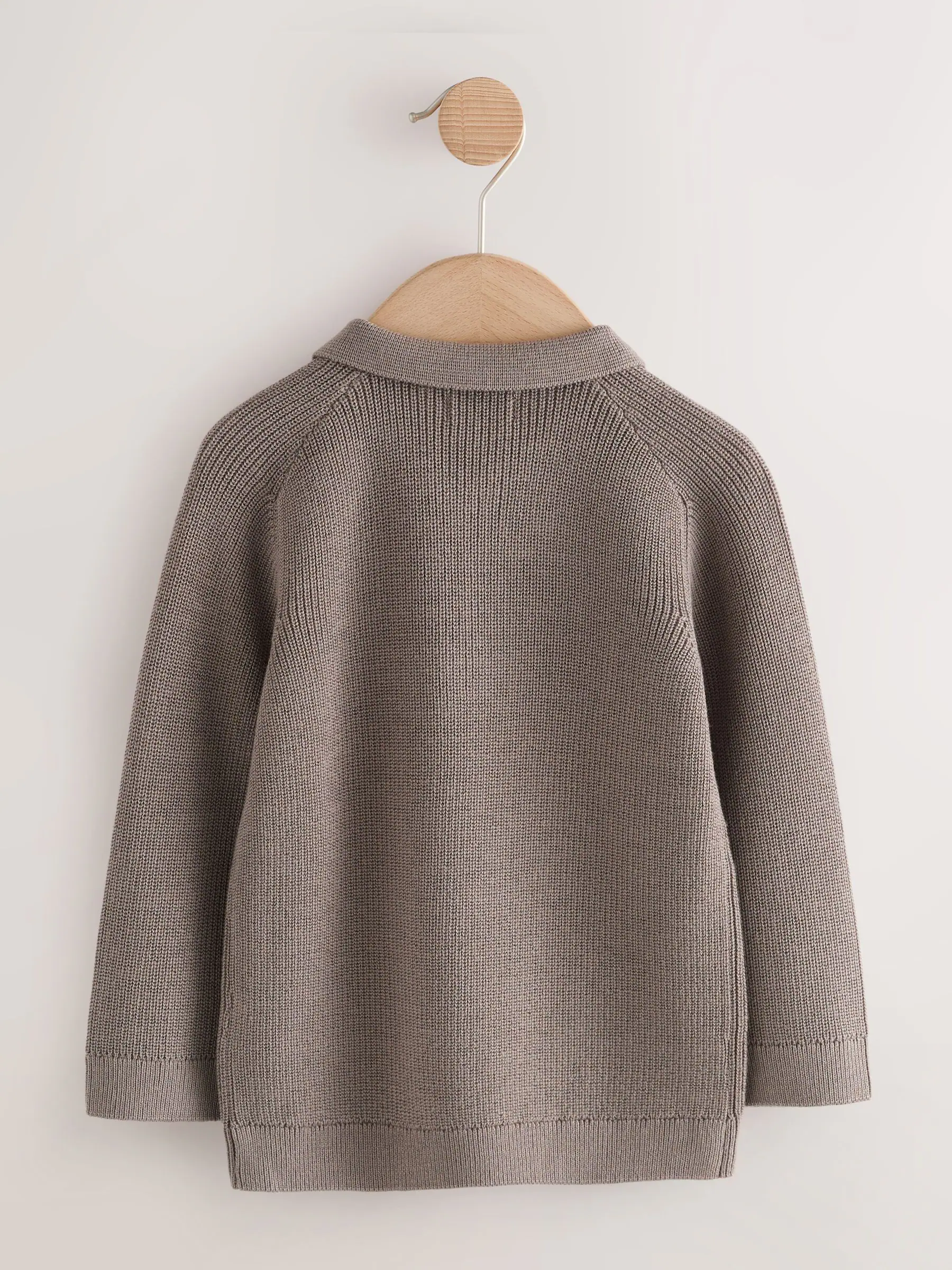 Nertsgrijs/bruin - Poloshirt met lange mouwen en kwartrits (3mnd-7jr)